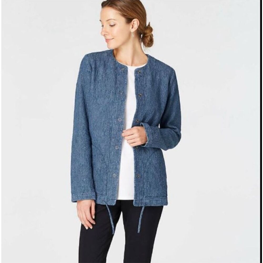 J.Jill Pure Jill Indigo Women's Riverwash 100% Cotton Textured Jacket size XS